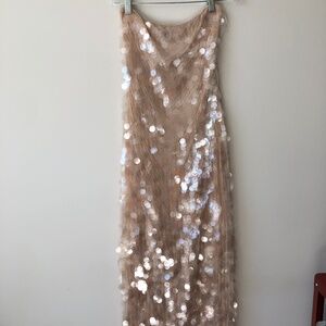 Vintage ZARA - Nude Pink Sequins Strapless Formal - Size Medium - STUNNING